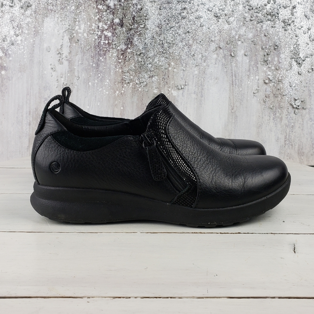 463etg Clarks slip on black leather women's shoes